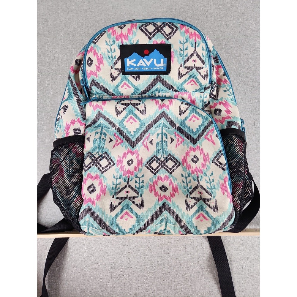 Kavu Packwood Backpack Southwest Aztec Tribal Canvas Laptop Bookbag Teal Pink